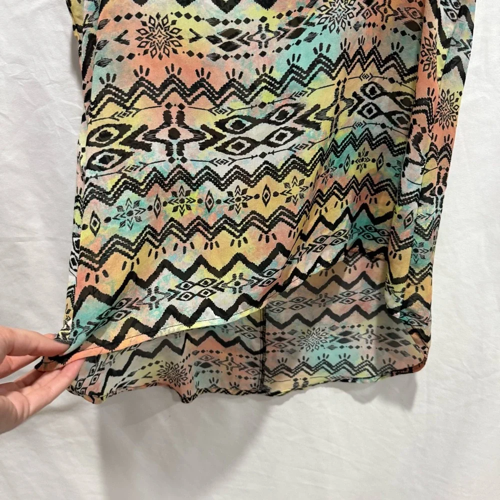 Annabelle Tribal Aztec Sleeveless‎ Chiffon Top Blouse M Bold Lightweight Shirt